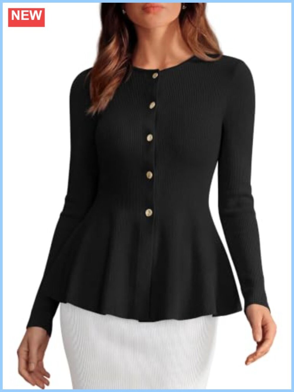 Women's Lightweight Ribbed Knit Button Front Cardigan Sweater Peplum Hem